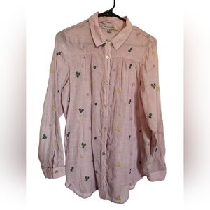 Figueroa & Flower Embroidered Daisy Gauze Shirt M Pink Cottagecore Anthropologie